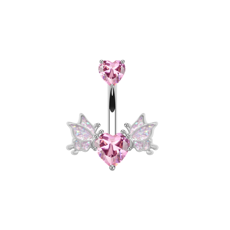 1 Piece Belly Rings Sexy Heart Shape Wings Butterfly 316 Stainless Steel  Alloy Inlay Rhinestones Glass White Gold Plated display picture 4