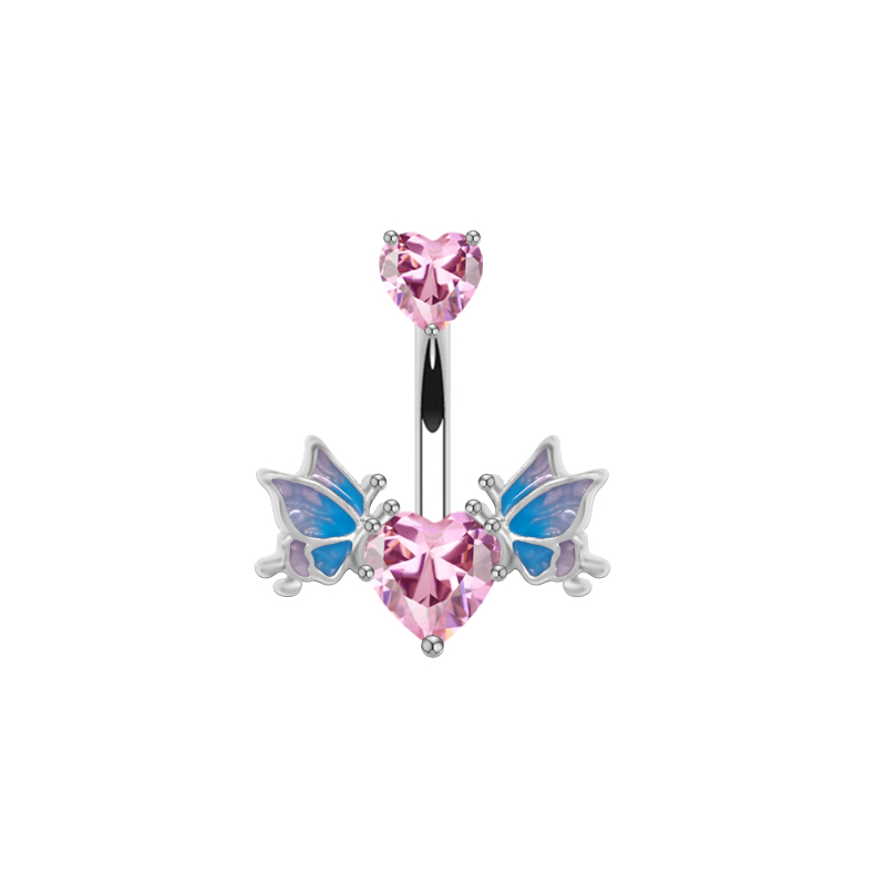 1 Piece Belly Rings Sexy Heart Shape Wings Butterfly 316 Stainless Steel  Alloy Inlay Rhinestones Glass White Gold Plated display picture 6