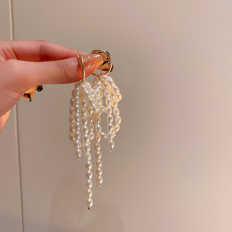 1 Pair Elegant Tassel Alloy Artificial Pearls Drop Earrings display picture 1