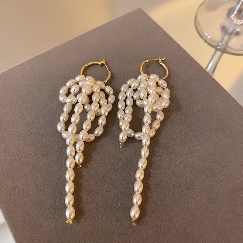 1 Pair Elegant Tassel Alloy Artificial Pearls Drop Earrings display picture 3