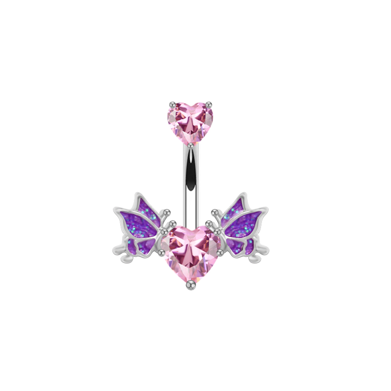 1 Piece Belly Rings Sexy Heart Shape Wings Butterfly 316 Stainless Steel  Alloy Inlay Rhinestones Glass White Gold Plated display picture 16
