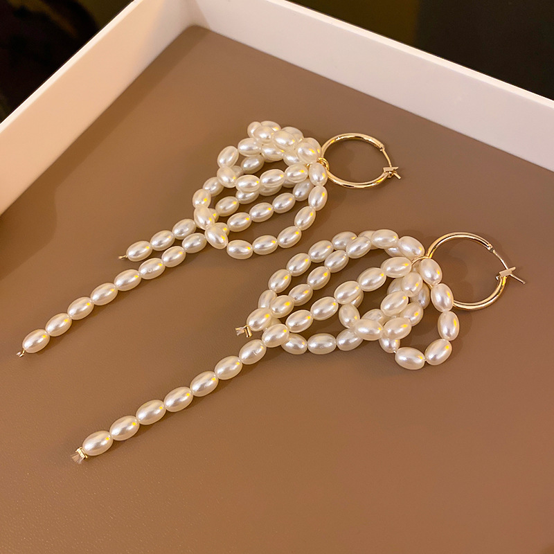 1 Pair Elegant Tassel Alloy Artificial Pearls Drop Earrings display picture 6
