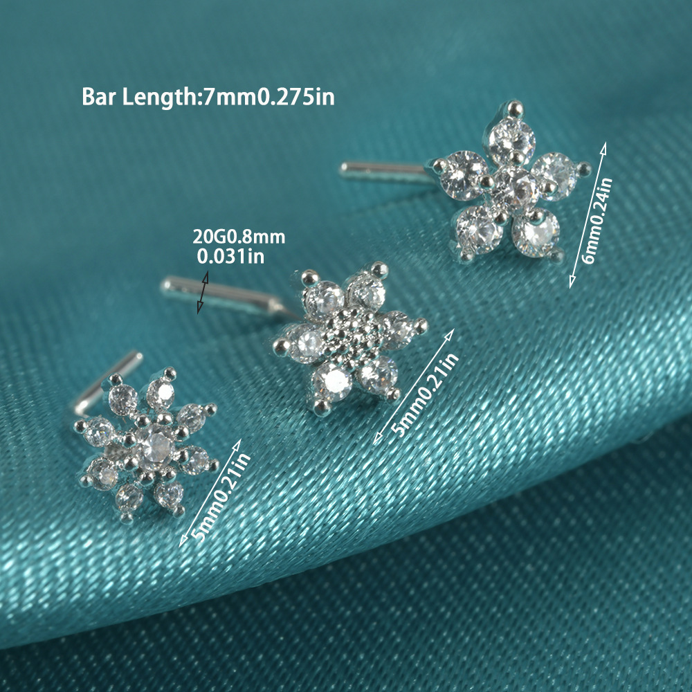 Elegant Sweet Shiny Flower Stainless Steel Turquoise Zircon Nose Studs In Bulk display picture 2