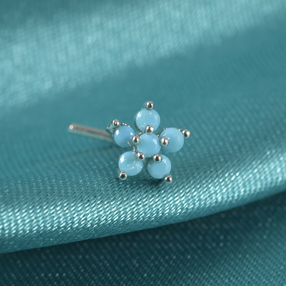 Elegant Sweet Shiny Flower Stainless Steel Turquoise Zircon Nose Studs In Bulk display picture 8