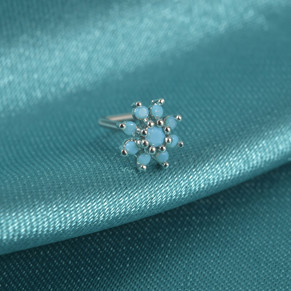 Elegant Sweet Shiny Flower Stainless Steel Turquoise Zircon Nose Studs In Bulk display picture 6