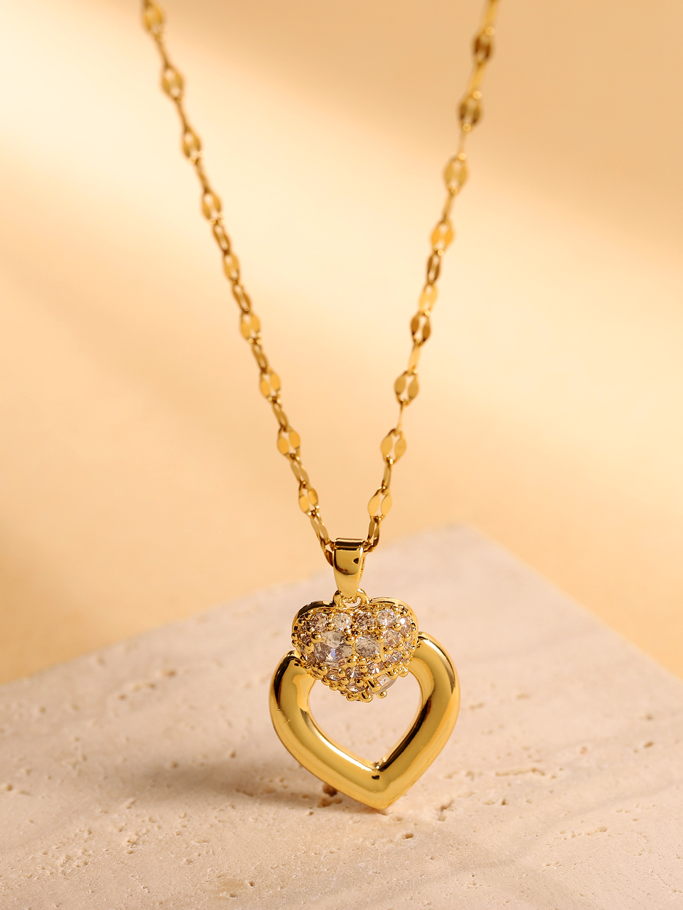 Glam Wedding Bridal Heart Shape Stainless Steel Plating Inlay Zircon 18k Gold Plated Pendant Necklace display picture 2
