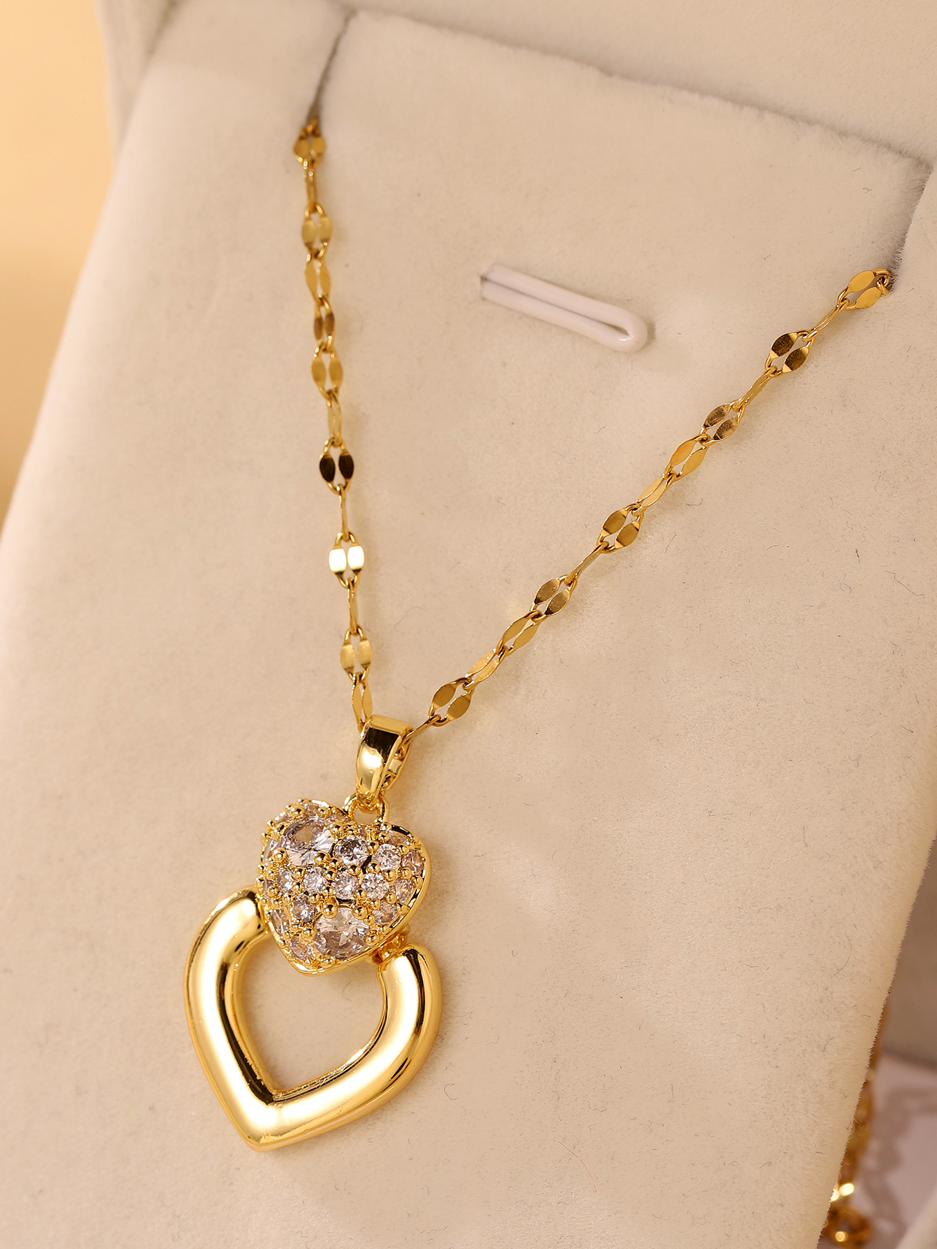 Glam Wedding Bridal Heart Shape Stainless Steel Plating Inlay Zircon 18k Gold Plated Pendant Necklace display picture 4