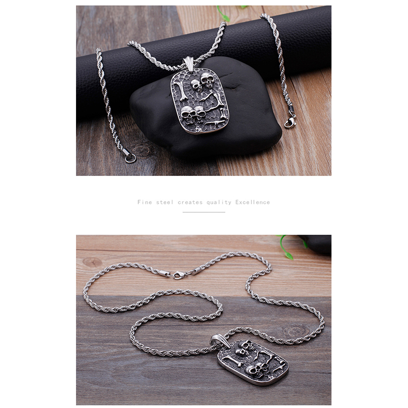 1 Piece Retro Punk Geometric Skull Titanium Steel Jewelry Accessories display picture 4