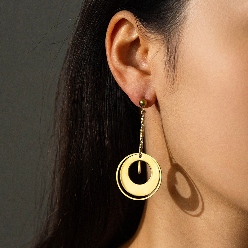 1 Pair Casual Simple Style Commute Round Polishing Plating Metal 304 Stainless Steel 18K Gold Plated Drop Earrings display picture 3