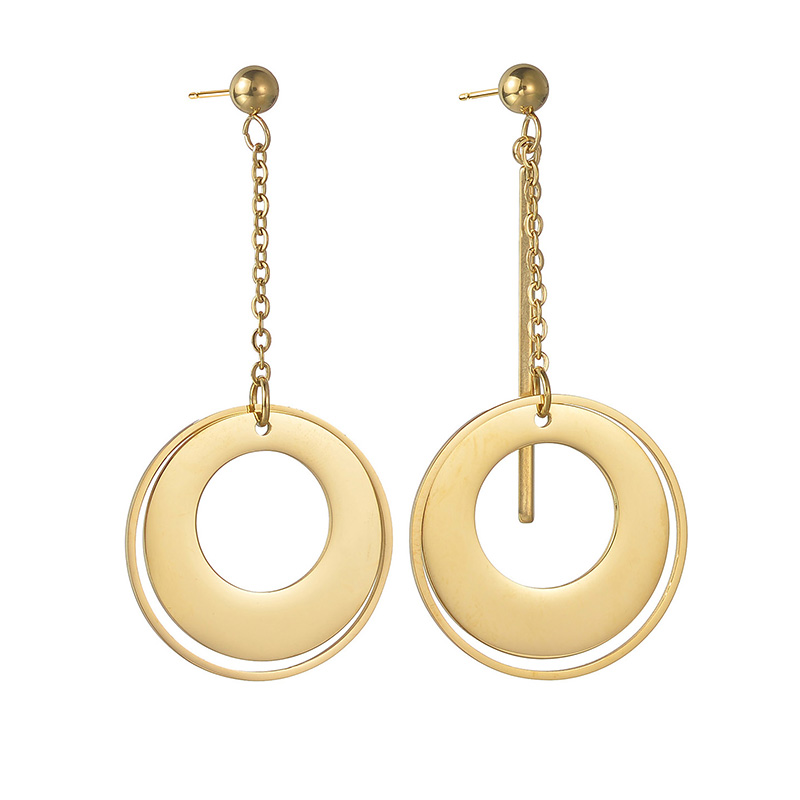 1 Pair Casual Simple Style Commute Round Polishing Plating Metal 304 Stainless Steel 18K Gold Plated Drop Earrings display picture 4