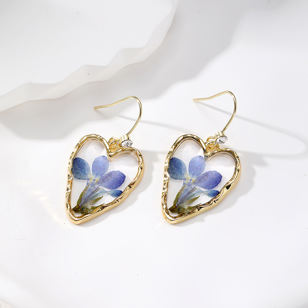 1 Pair Cute Vacation Simple Style Heart Shape Flower Epoxy Inlay Resin Rhinestones Drop Earrings display picture 6