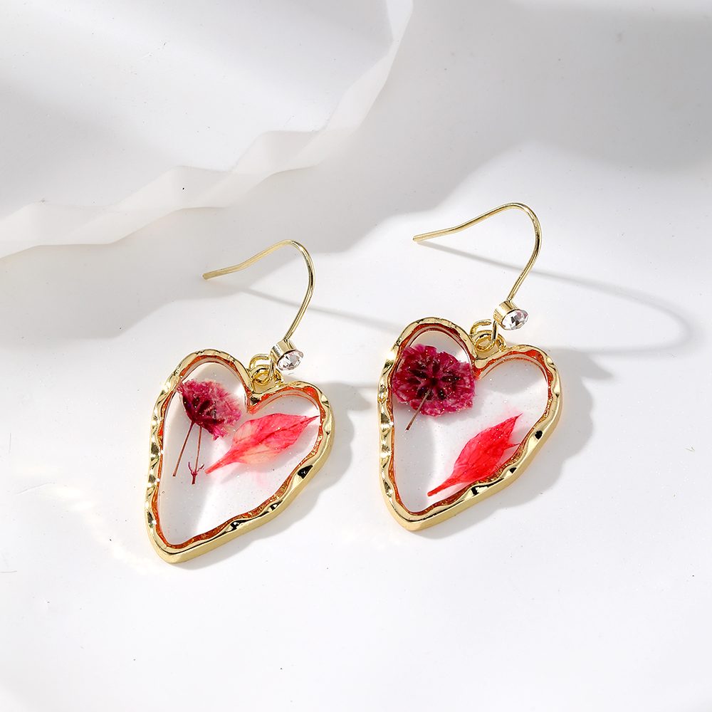 1 Pair Cute Vacation Simple Style Heart Shape Flower Epoxy Inlay Resin Rhinestones Drop Earrings display picture 2