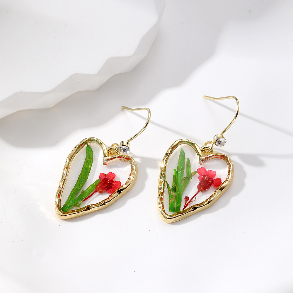 1 Pair Cute Vacation Simple Style Heart Shape Flower Epoxy Inlay Resin Rhinestones Drop Earrings display picture 1