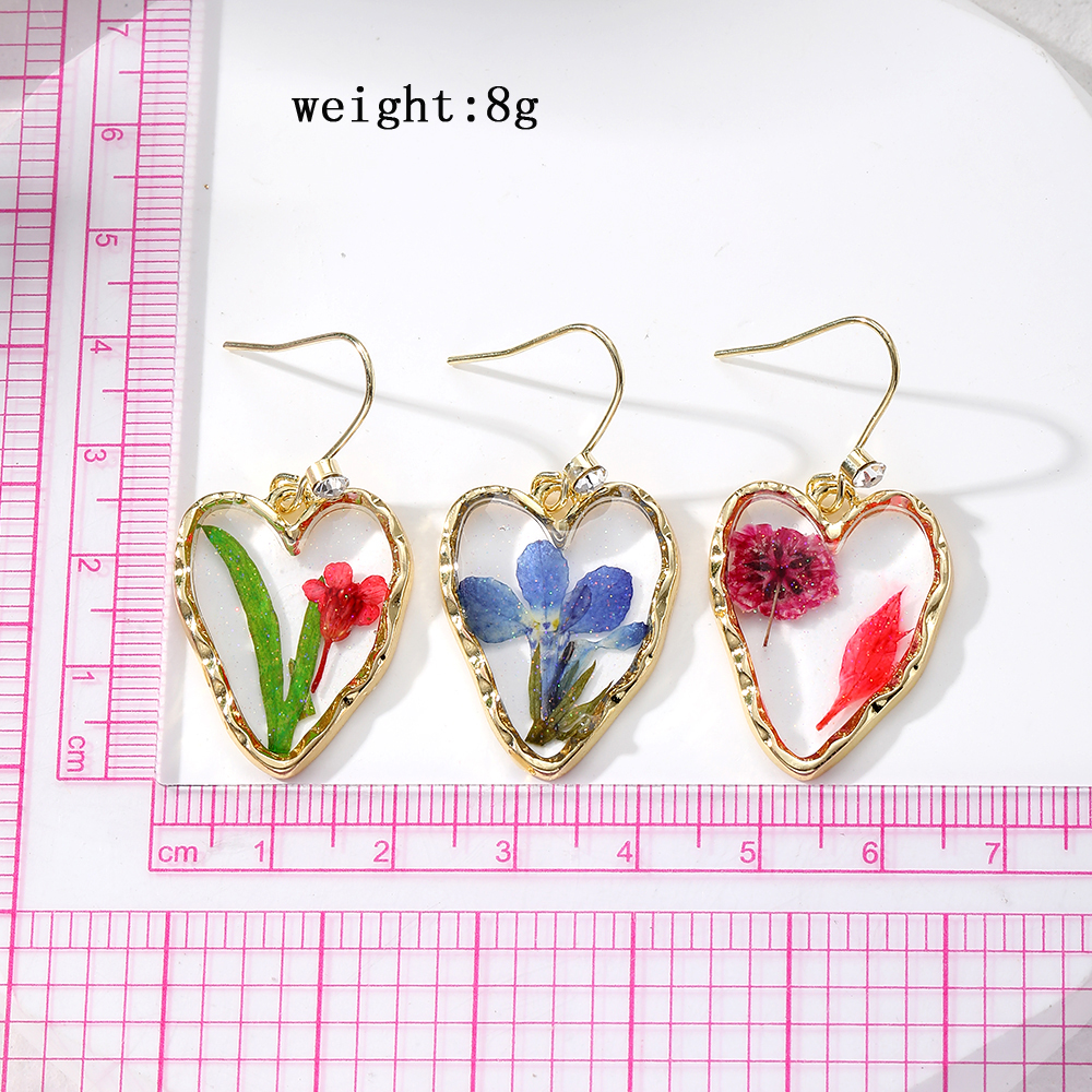 1 Pair Cute Vacation Simple Style Heart Shape Flower Epoxy Inlay Resin Rhinestones Drop Earrings display picture 5