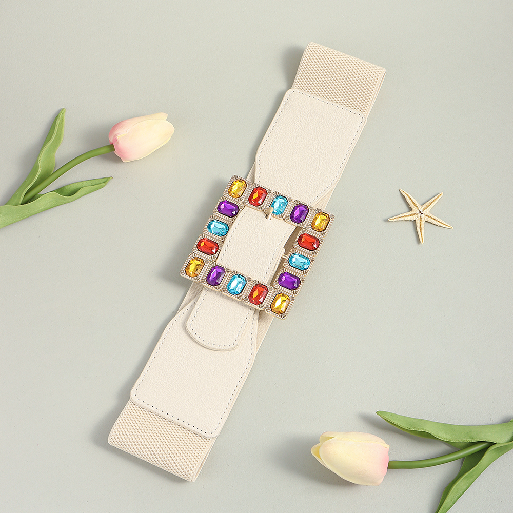 Elegant Square Pu Leather Inlay Artificial Rhinestones Women's Leather Belts display picture 15