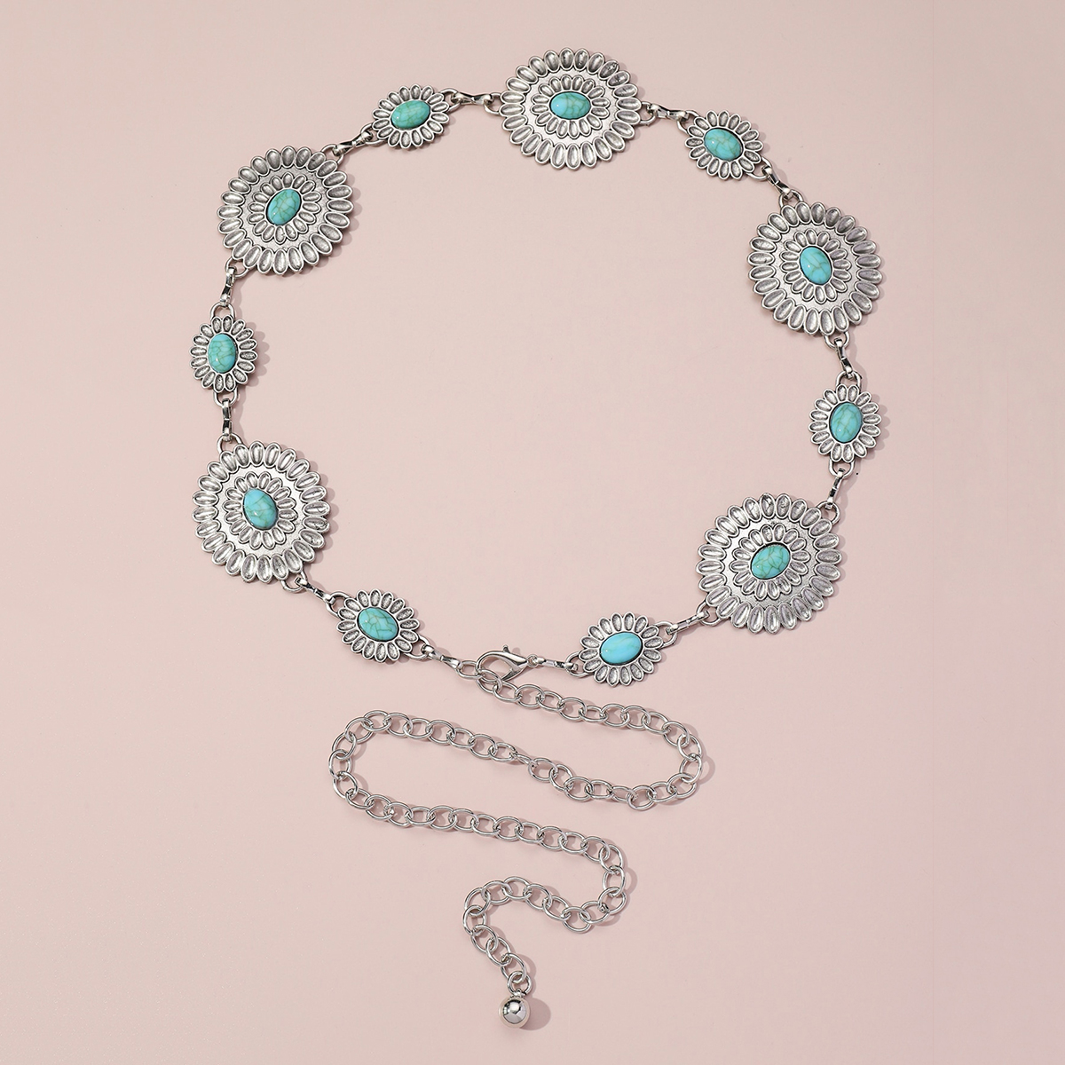 Ethnic Style Romantic African Style Solid Color Alloy Inlay Turquoise Women's Waist Chain display picture 4