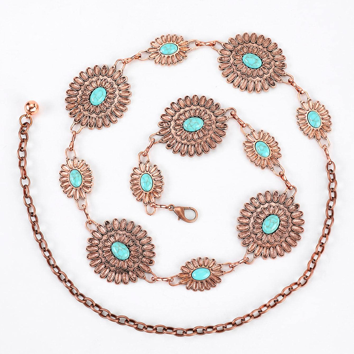 Ethnic Style Romantic African Style Solid Color Alloy Inlay Turquoise Women's Waist Chain display picture 6
