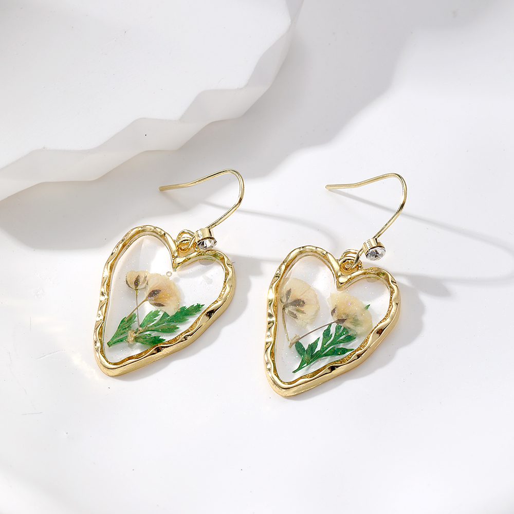 1 Pair Cute Vacation Simple Style Heart Shape Flower Epoxy Inlay Resin Rhinestones Drop Earrings display picture 3