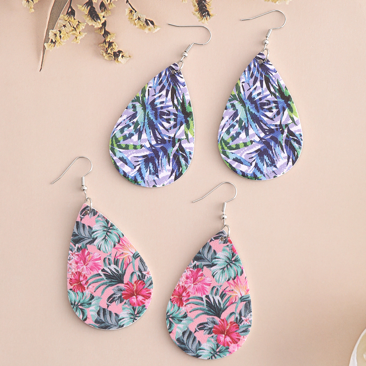 1 Set Vintage Style Simple Style Leaf Flower Leopard Pu Leather Drop Earrings display picture 3