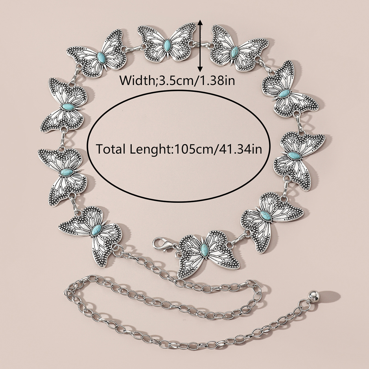 Bohemian Artistic Butterfly Zinc Alloy Inlay Turquoise Gold Plated Silver Plated Women's Waist Chain display picture 12