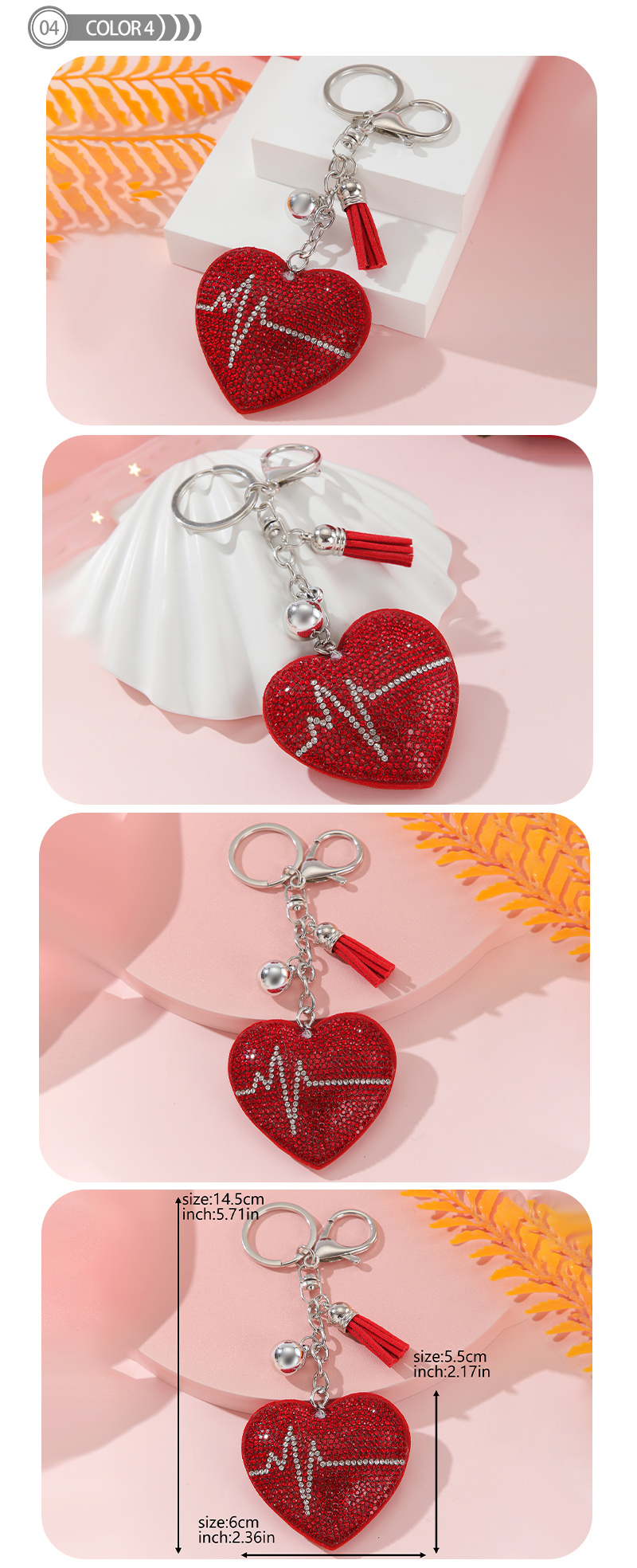 Simple Style Love Electrocardiogram Heart Shape Alloy Korean Velvet Tassel Inlay Rhinestones Bag Pendant Keychain display picture 4
