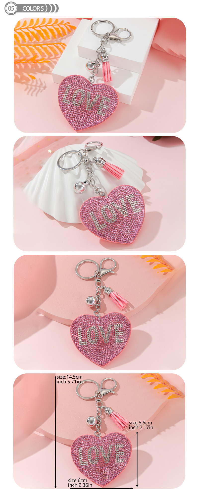 Simple Style Love Electrocardiogram Heart Shape Alloy Korean Velvet Tassel Inlay Rhinestones Bag Pendant Keychain display picture 5