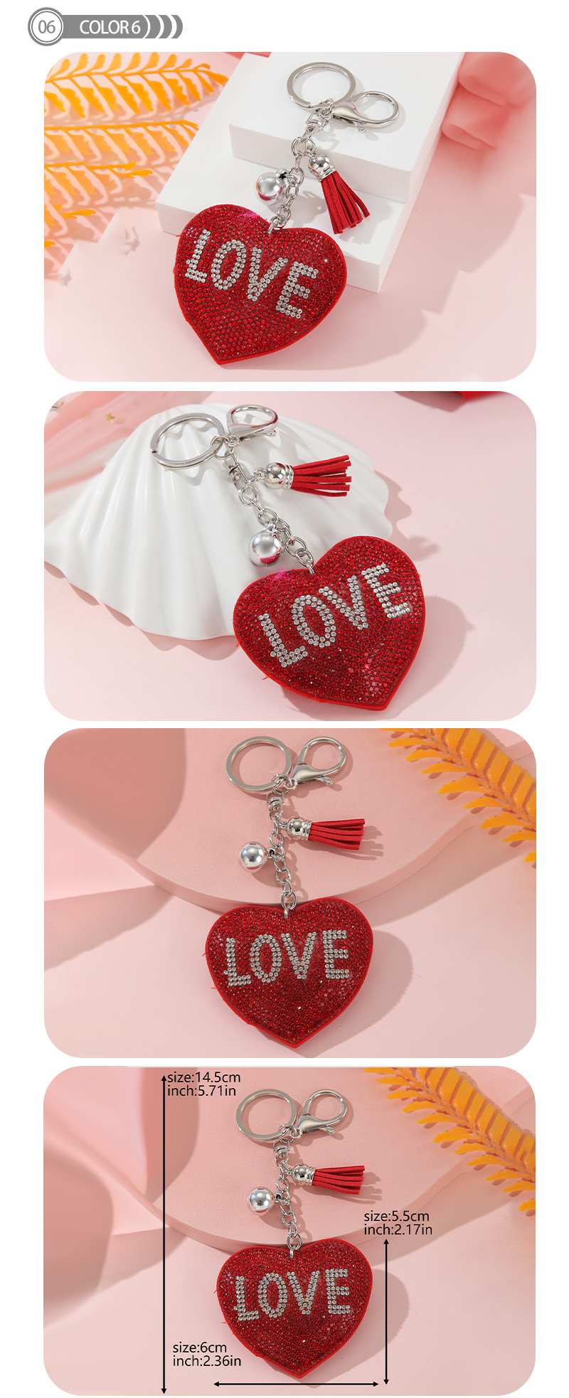 Simple Style Love Electrocardiogram Heart Shape Alloy Korean Velvet Tassel Inlay Rhinestones Bag Pendant Keychain display picture 6
