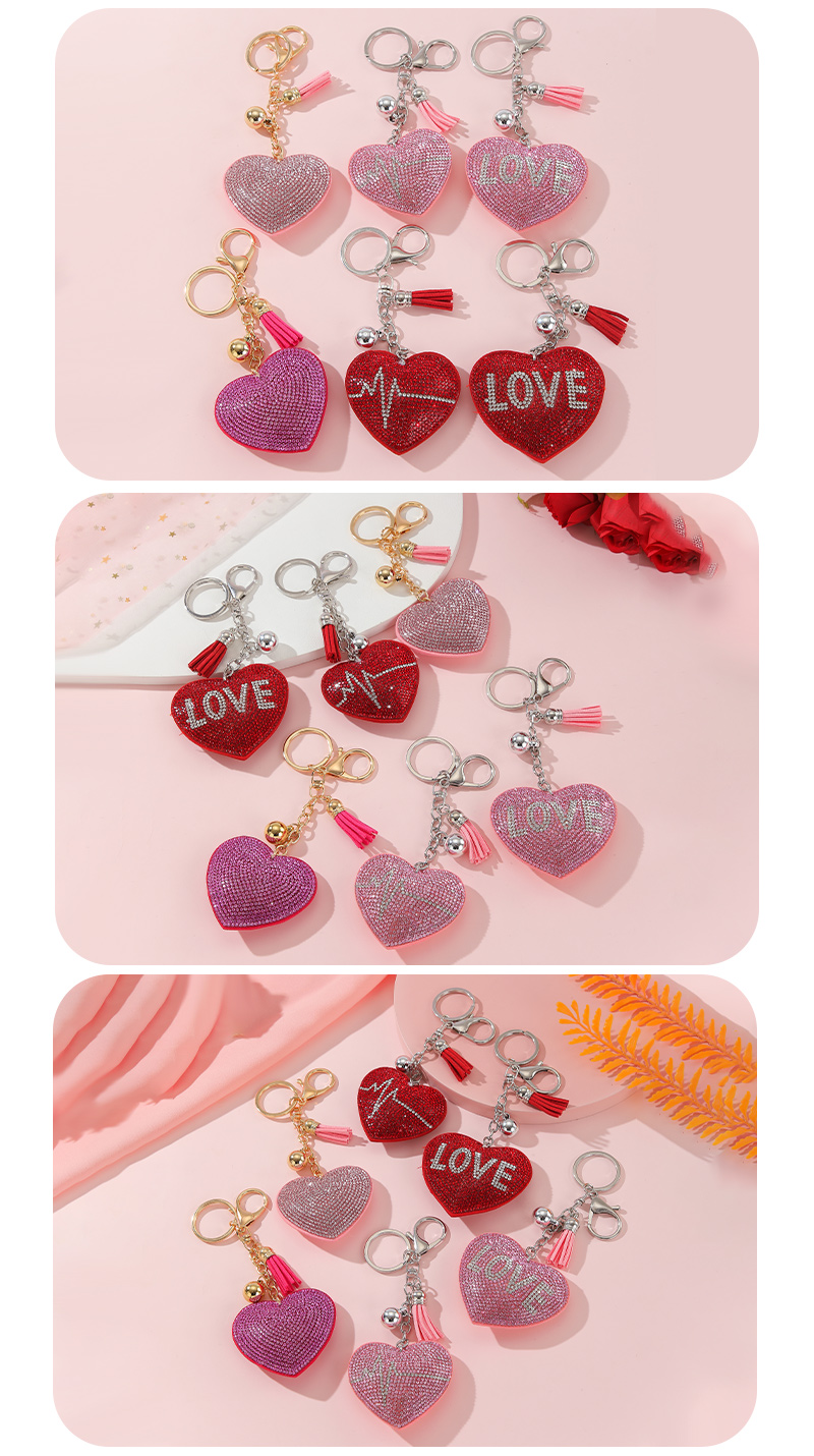 Simple Style Love Electrocardiogram Heart Shape Alloy Korean Velvet Tassel Inlay Rhinestones Bag Pendant Keychain display picture 7