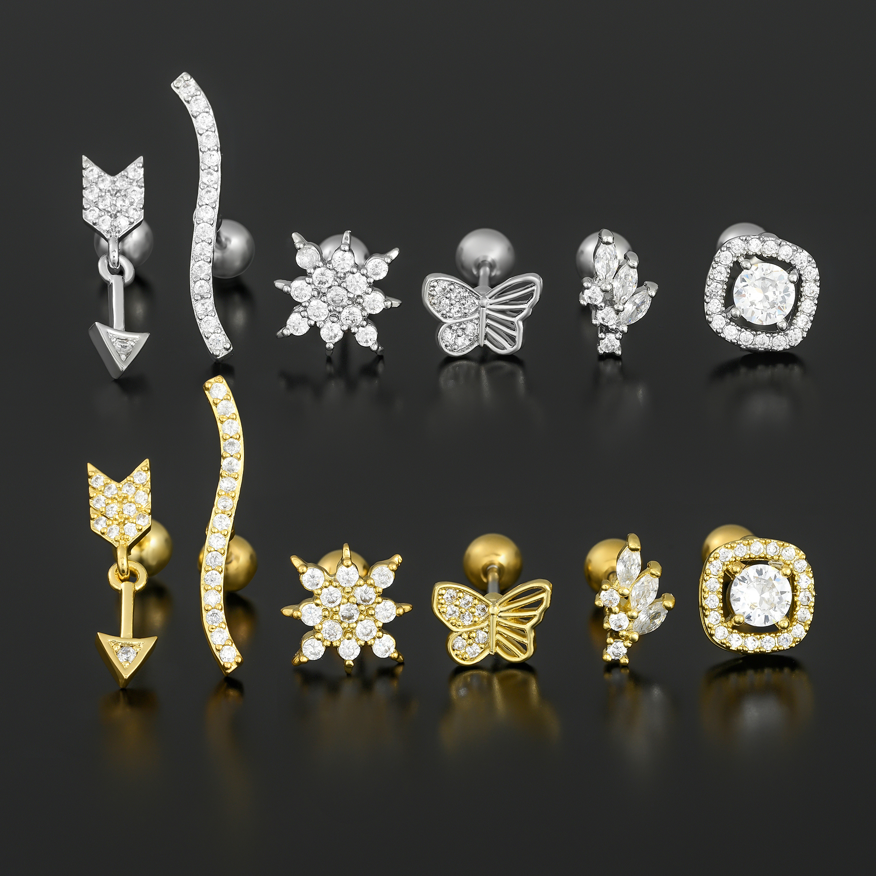1 Piece Ig Style Simple Style Geometric Plating Inlay Brass Zircon 18k Gold Plated White Gold Plated Ear Studs display picture 2