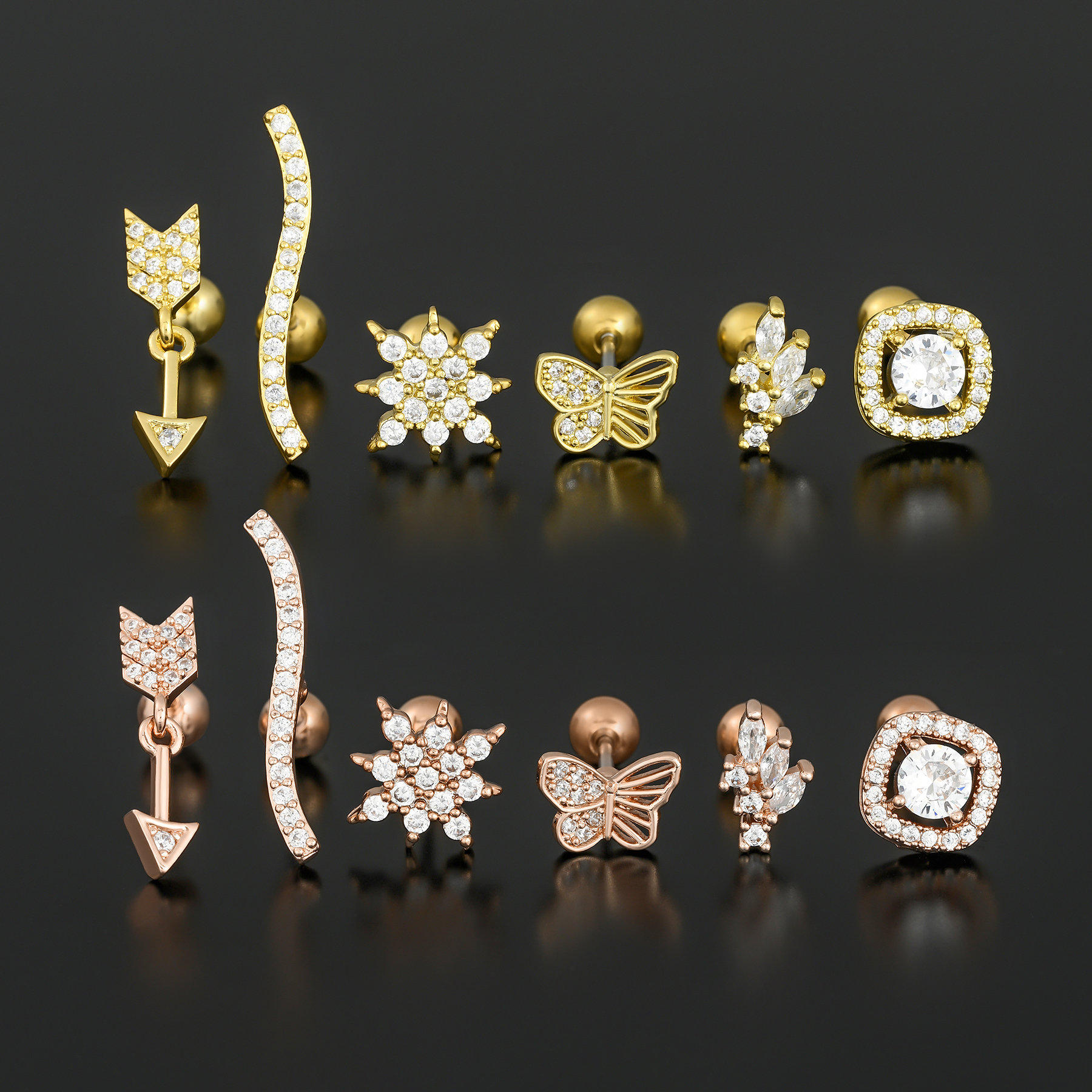 1 Piece Ig Style Simple Style Geometric Plating Inlay Brass Zircon 18k Gold Plated White Gold Plated Ear Studs display picture 4