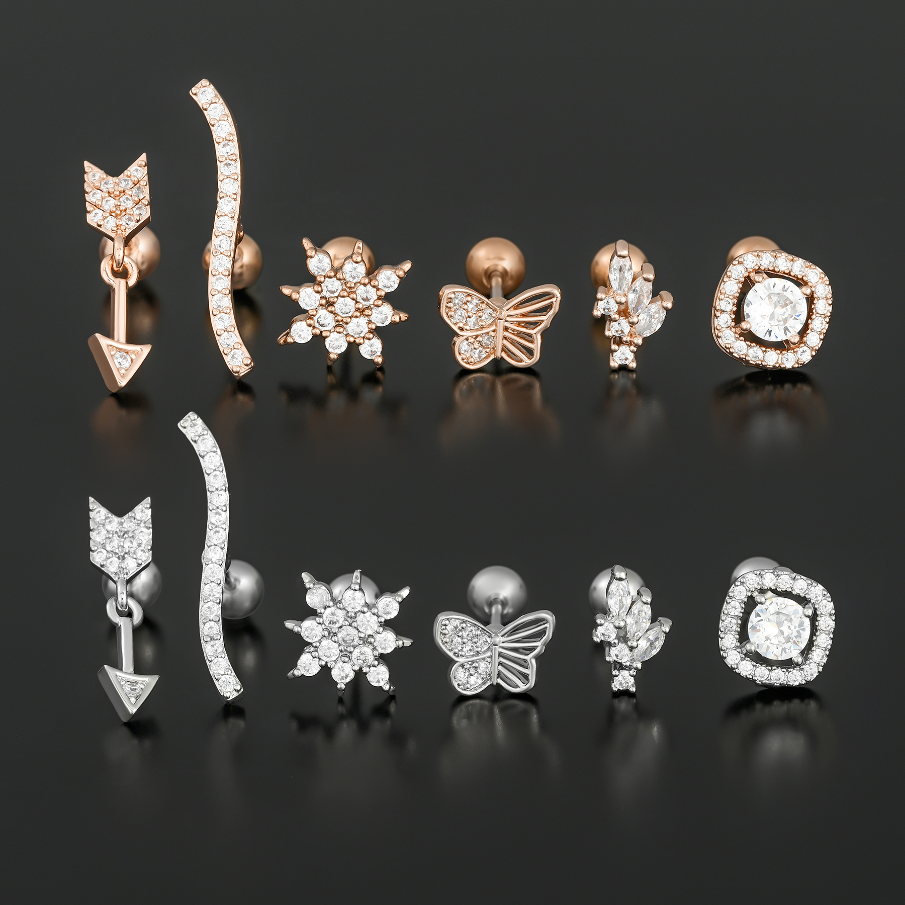 1 Piece Ig Style Simple Style Geometric Plating Inlay Brass Zircon 18k Gold Plated White Gold Plated Ear Studs display picture 3
