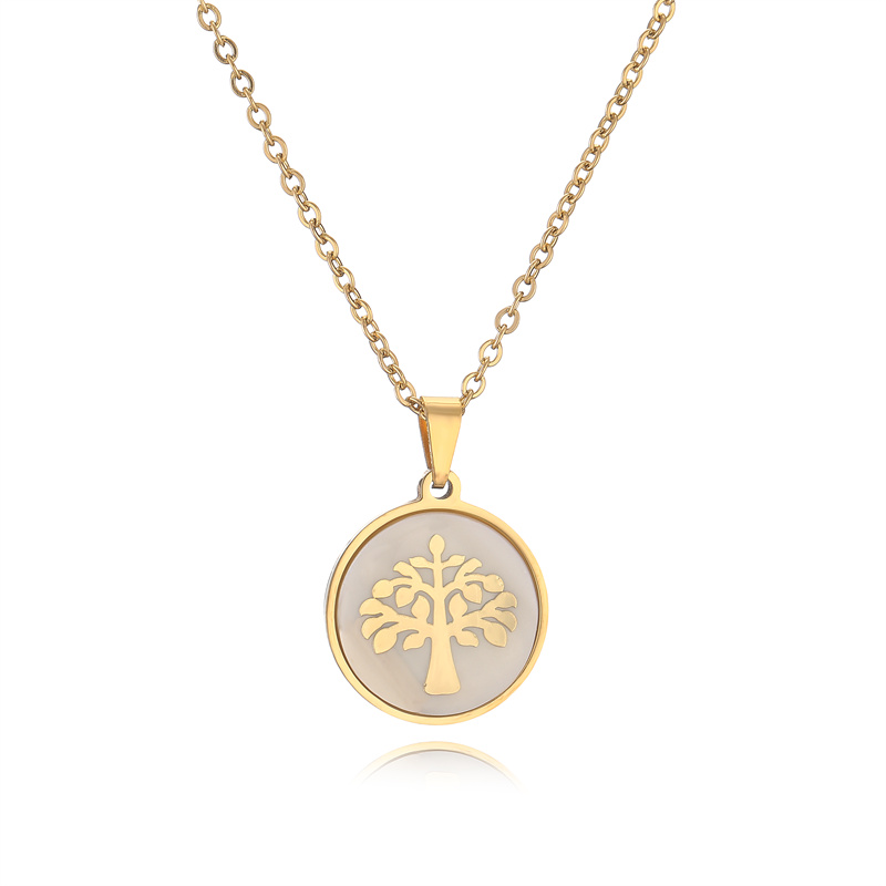 Ig Style Simple Style Life Tree Crown Stainless Steel Plating Inlay Shell Zircon Pendant Necklace display picture 9