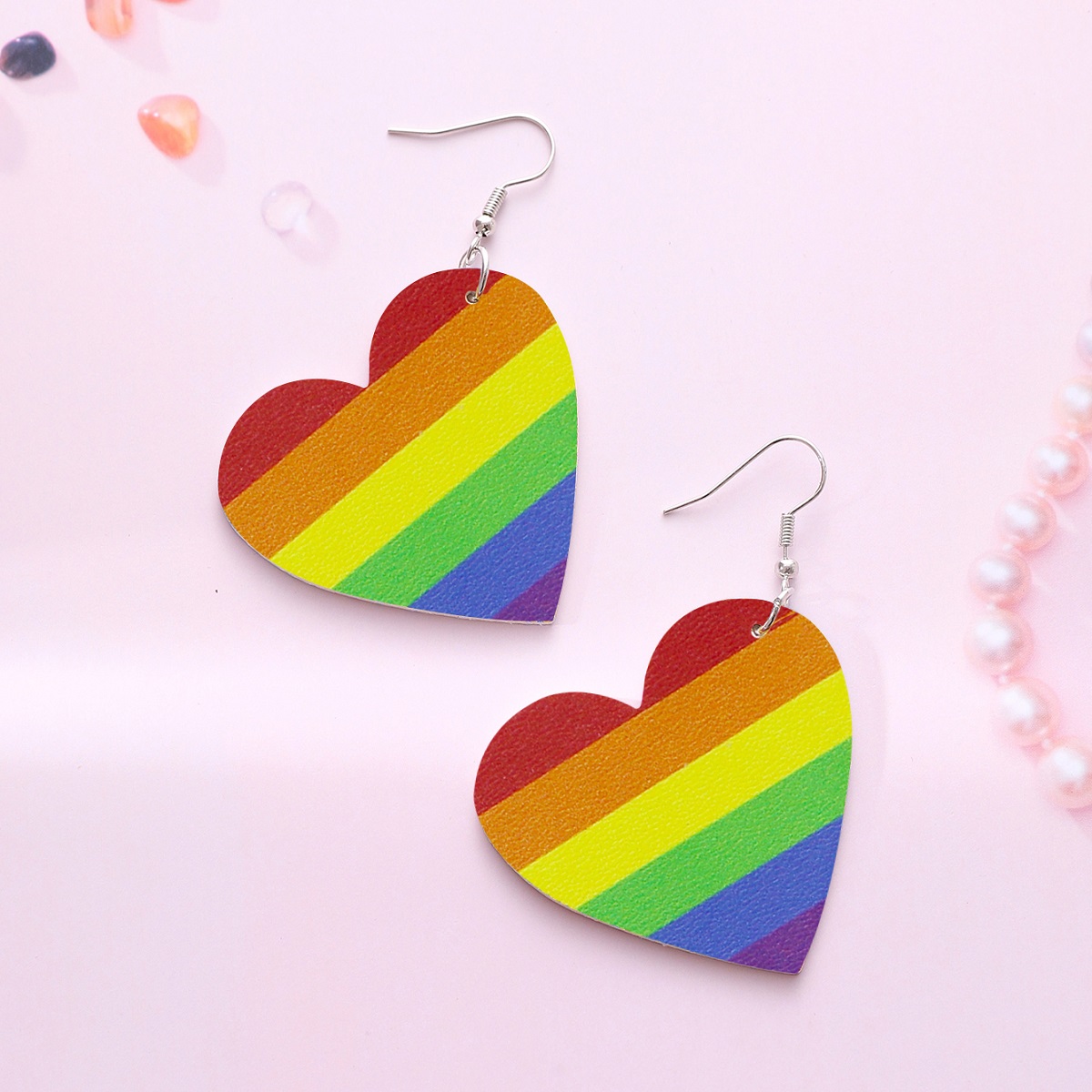 1 Pair Modern Style Simple Style Rainbow Heart Shape Butterfly Pu Leather Drop Earrings Ear Studs display picture 2