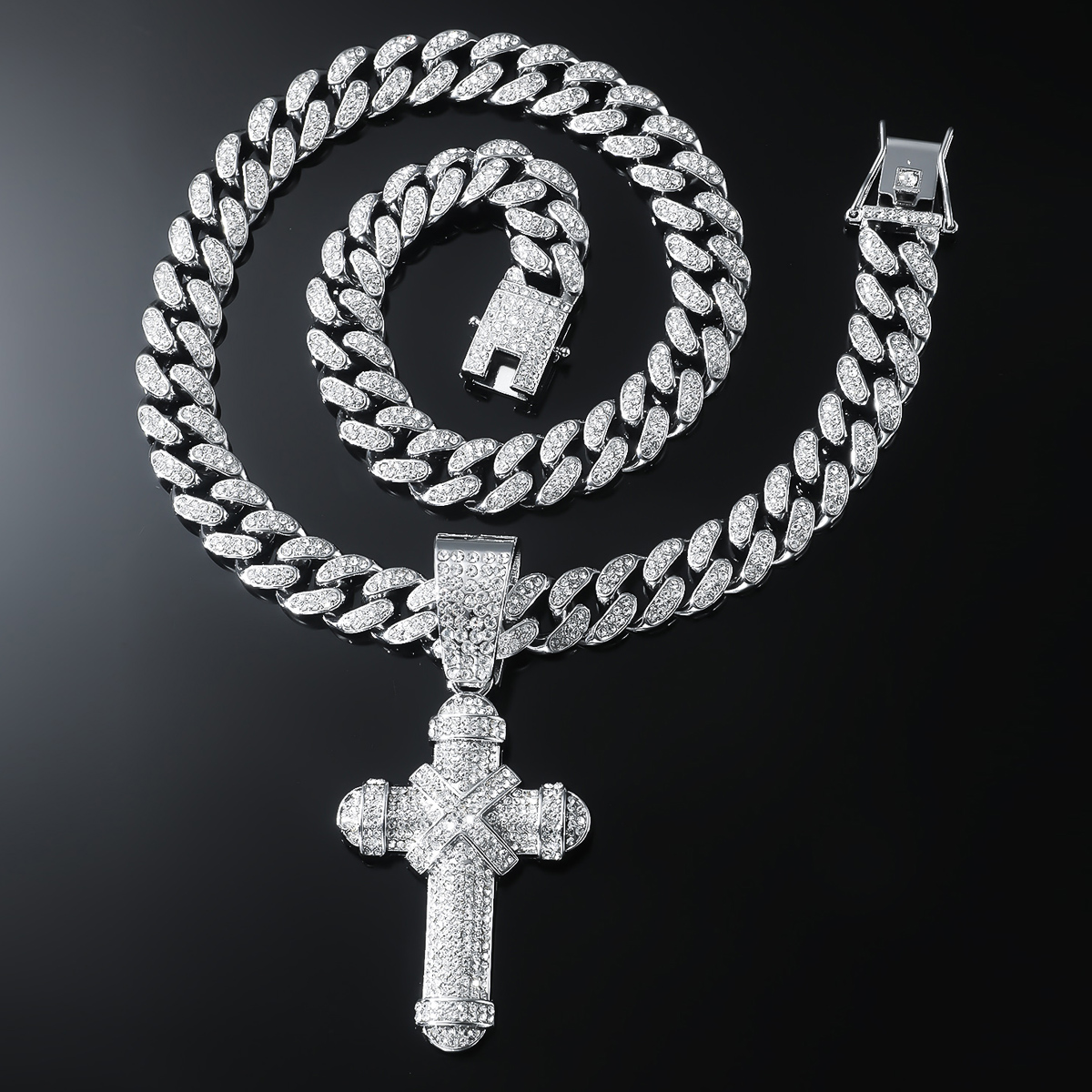 Hip-hop Punk Cross Alloy Inlay Rhinestones Unisex Pendant Necklace Necklace Pendant display picture 8