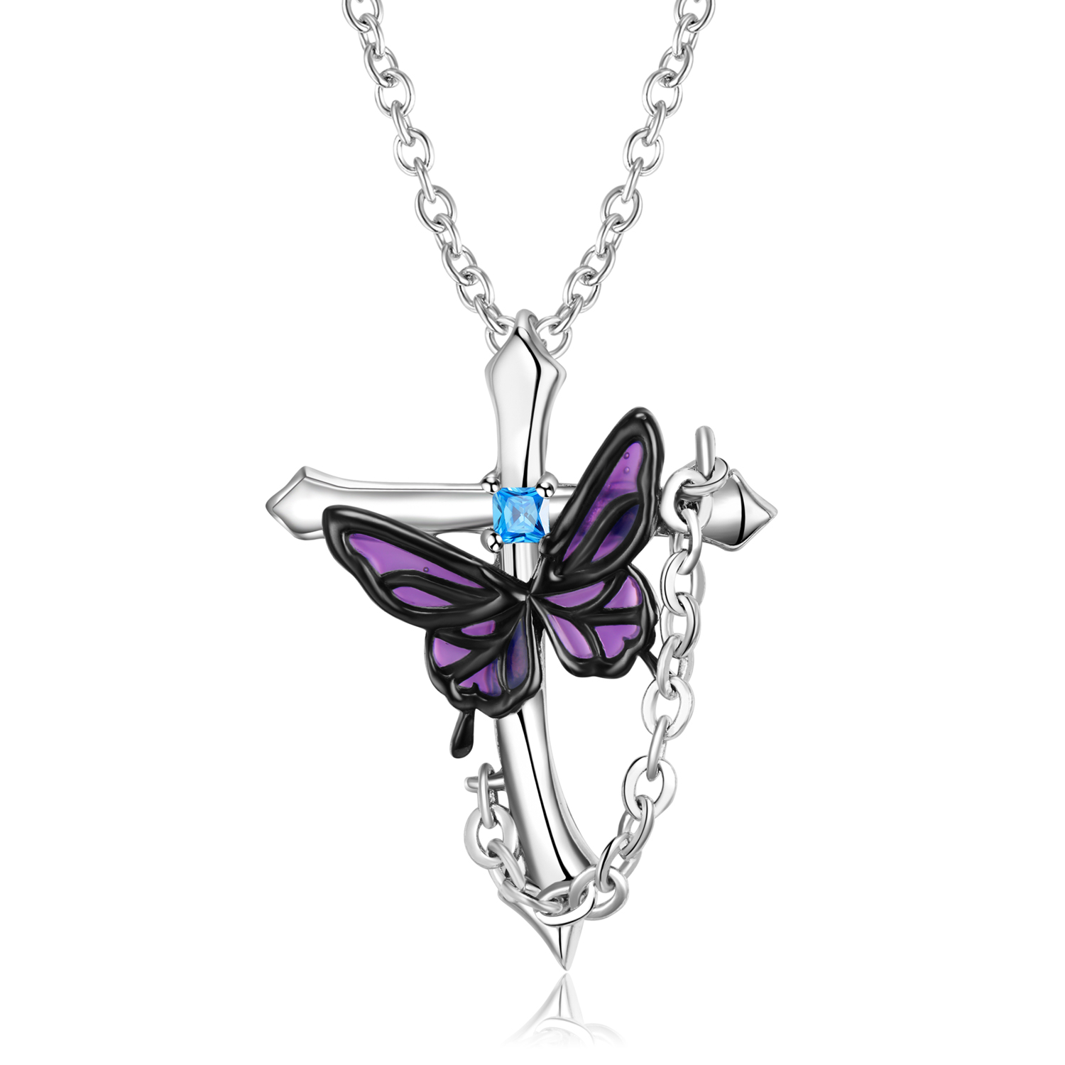 1 Piece Retro Cross Rose Butterfly Sterling Silver Plating Inlay Jewelry Accessories display picture 1