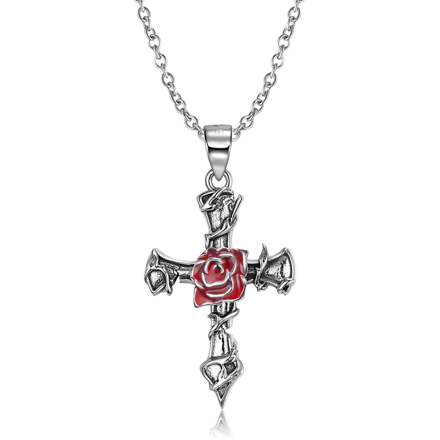 1 Piece Retro Cross Rose Butterfly Sterling Silver Plating Inlay Jewelry Accessories display picture 5