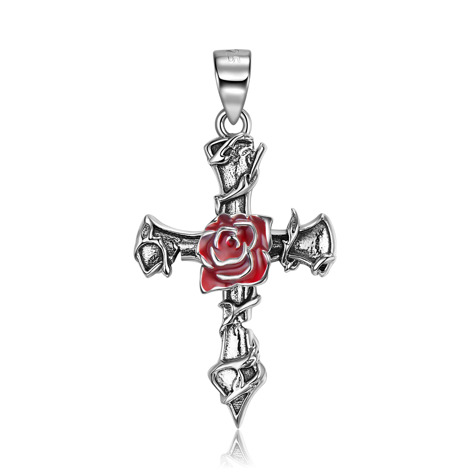1 Piece Retro Cross Rose Butterfly Sterling Silver Plating Inlay Jewelry Accessories display picture 6