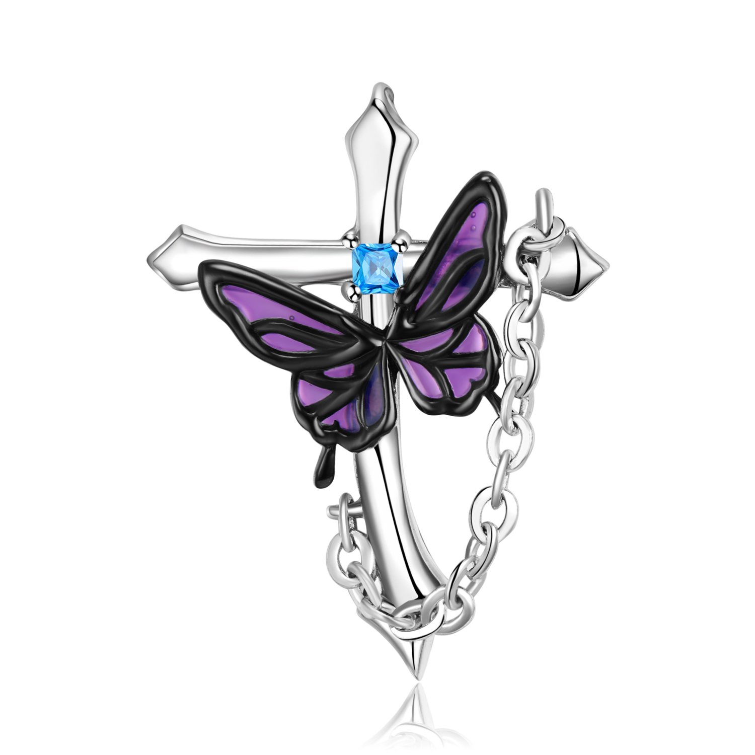 1 Piece Retro Cross Rose Butterfly Sterling Silver Plating Inlay Jewelry Accessories display picture 2