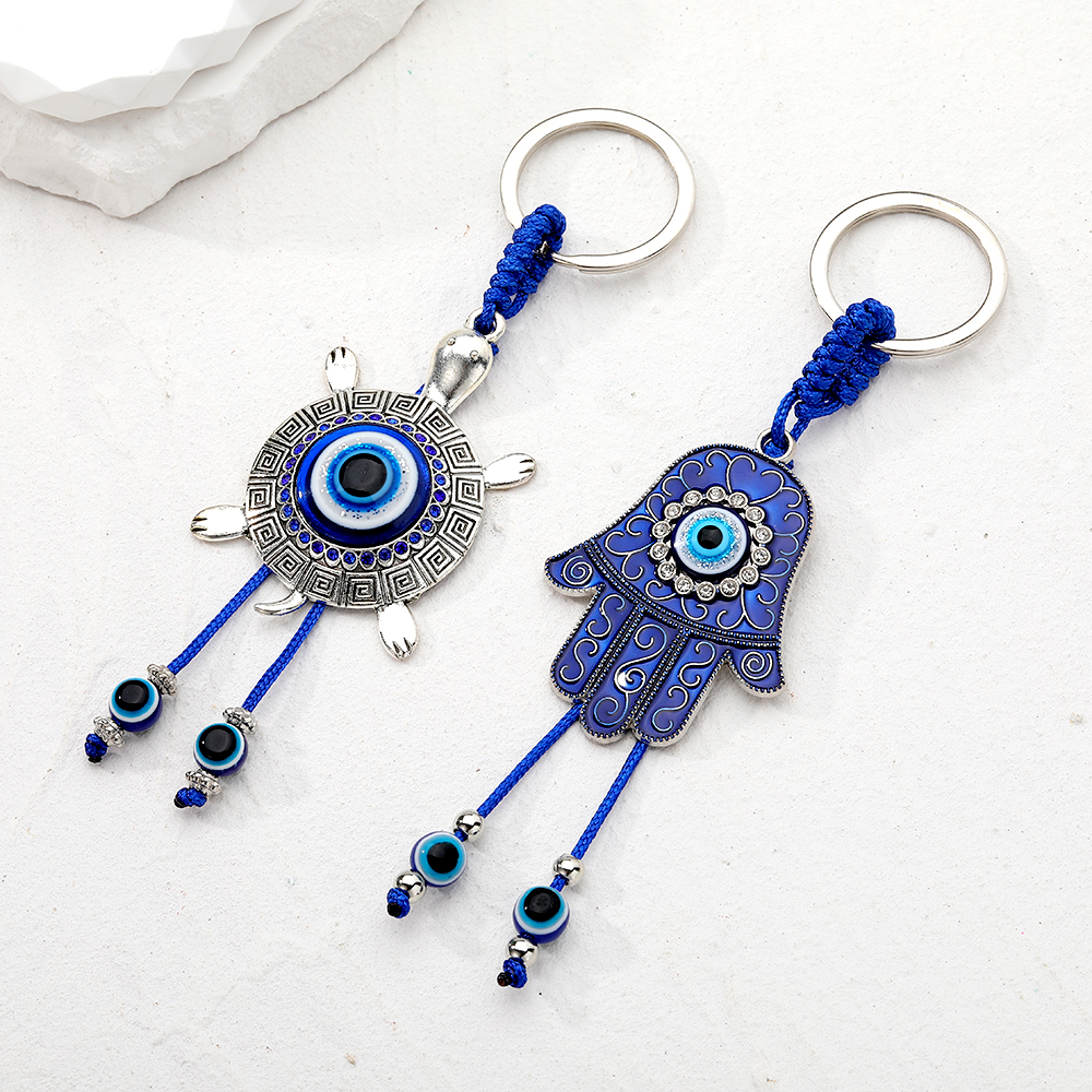 Casual Vintage Style Simple Style Tortoise Devil's Eye Palm Alloy Beaded Inlay Rhinestones Bag Pendant Keychain display picture 3