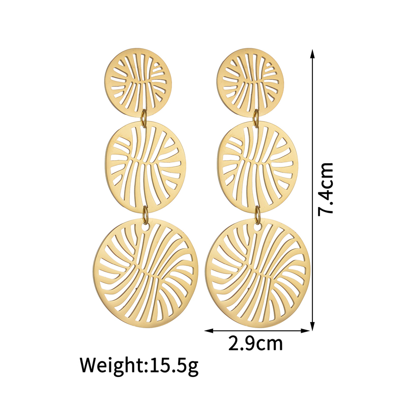 1 Pair Simple Style Irregular Round Plating Hollow Out 304 Stainless Steel Titanium Steel 18K Gold Plated Drop Earrings display picture 1