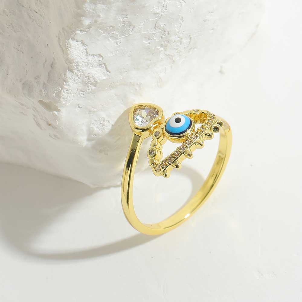 Vintage Style Simple Style Commute Devil's Eye Copper Plating Inlay Zircon 14k Gold Plated Open Rings display picture 1