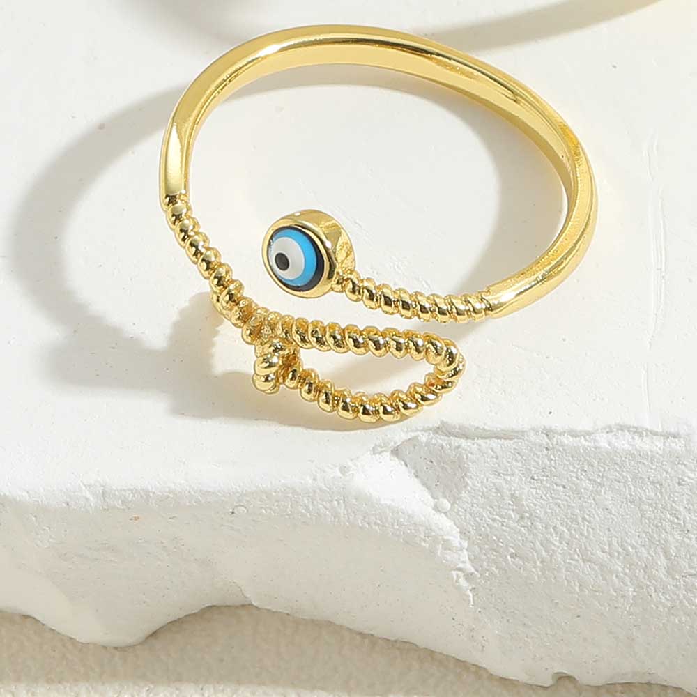 Vintage Style Simple Style Commute Devil's Eye Copper Plating Inlay Zircon 14k Gold Plated Open Rings display picture 3