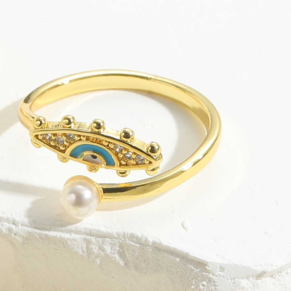 Vintage Style Simple Style Commute Devil's Eye Copper Plating Inlay Zircon 14k Gold Plated Open Rings display picture 2