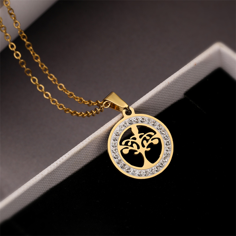 Ig Style Simple Style Life Tree Crown Stainless Steel Plating Inlay Shell Zircon Pendant Necklace display picture 3