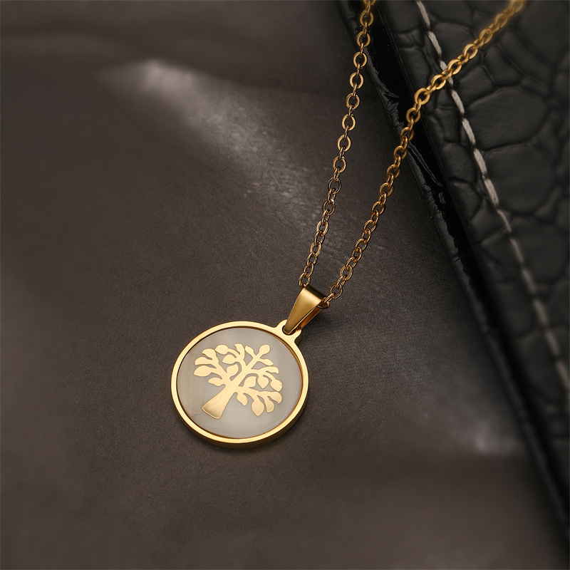 Ig Style Simple Style Life Tree Crown Stainless Steel Plating Inlay Shell Zircon Pendant Necklace display picture 2