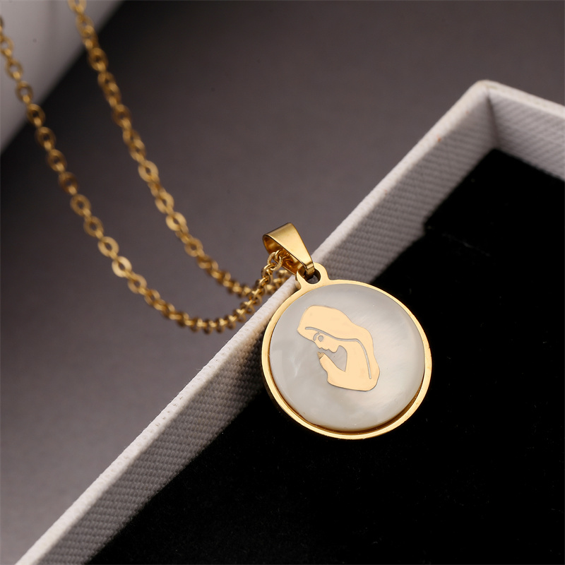 Casual Simple Style Human Round Stainless Steel Plating Inlay Artificial Gemstones Zircon Pendant Necklace display picture 3
