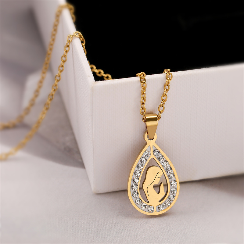 Casual Simple Style Human Round Stainless Steel Plating Inlay Artificial Gemstones Zircon Pendant Necklace display picture 5