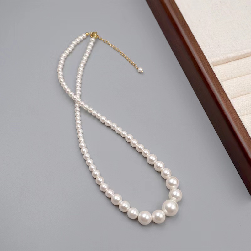 Elegant Retro Handmade Round 304 Stainless Steel Imitation Pearl Titanium Steel Beaded Plating Gold Plated Women's Necklace display picture 3