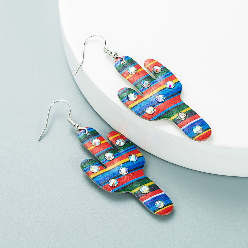 1 Pair Elegant Vintage Style Classic Style Cactus Painted Plating Inlay Alloy Rhinestones Silver Plated Drop Earrings display picture 3