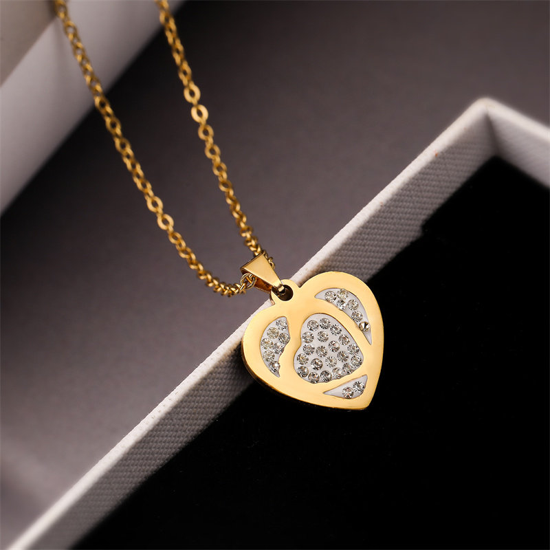 Ig Style Simple Style Love Heart Shape Lock Stainless Steel Plating Inlay Zircon Pendant Necklace display picture 4